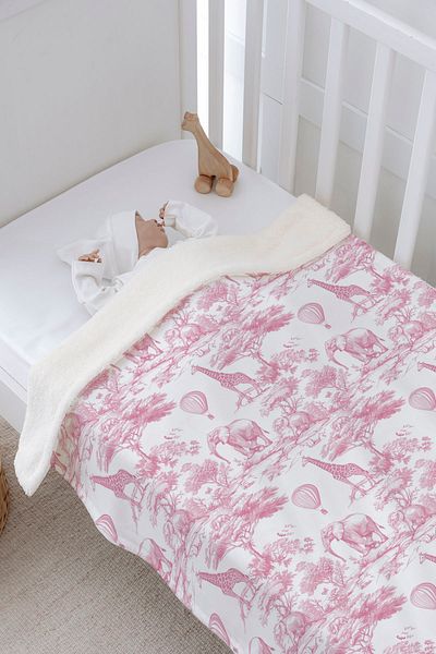 Tuğba Kuğu Plush Double Face Blanket - Pink Toile De Jouy