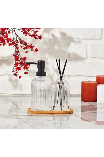 NERİVA HOME موزع الصابون السائل الزجاجي ومبخرة البخور مع قاعدة من الخيزران، مجموعة عطر