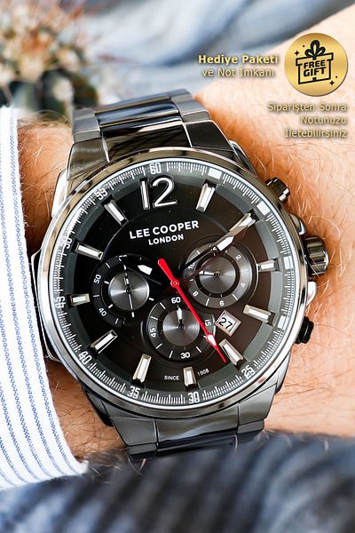 Lee Cooper Full Anthracite Dark Gray Smoked Men's Wrist Watch with Stopwatch and Calendar Lc07067.050
