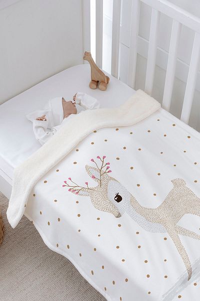 Tuğba Kuğu Plush Double Face Blanket (80x120) - Iconic - Bambi with Flower Horns