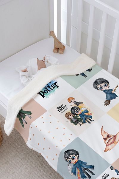 Tuğba Kuğu Plush Double Face Blanket - Harry Potter and His Friends Patchwork