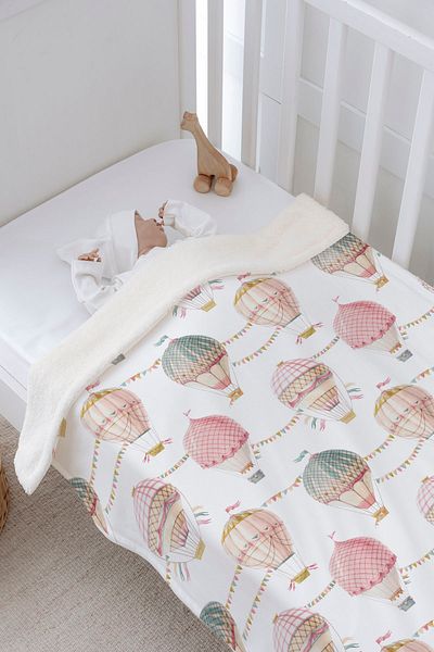 Tuğba Kuğu Plush Double Face Blanket - Pink Air Balloons