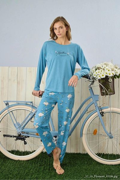 Pijamoni Set pijama albastră cu mânecă lungă Polyviscon - 7300