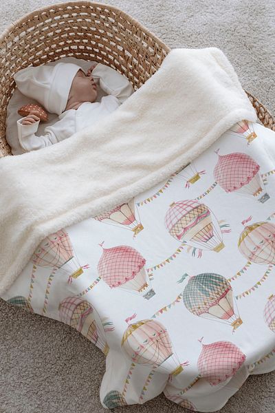 Tuğba Kuğu Plush Double Face Blanket - Pink Air Balloons