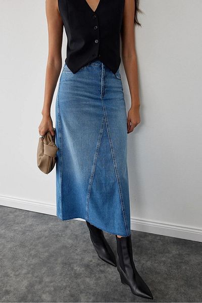 Ede Tekstil Fusta lungă de jeans cusută Milo