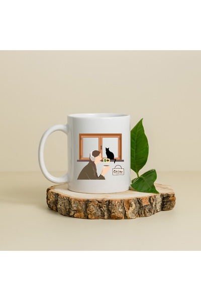 kubdekor نافذة أمامية للقطط وكوب وقت القهوة