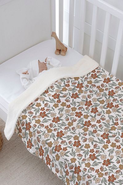 Tuğba Kuğu Vintage Plush Double Face Blanket - Flower Design