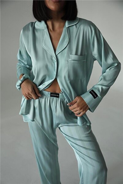 COCCOLARSI Sogni Lineari Saten Uzun Pijama Takımı LDK04