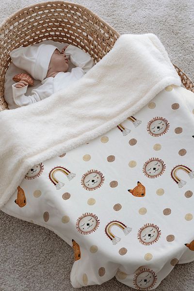 Tuğba Kuğu Plush Double Face Blanket (80X120) - Iconic - Vintage Lion And Rainbow
