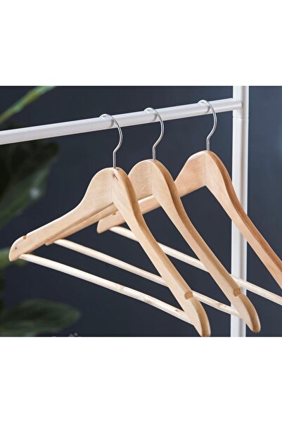 abnturk 3 Adet Gürgen Ağaç Ahşap Askı Elbise Askısı