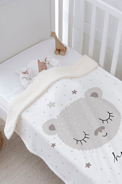 Tuğba Kuğu بطانية قطيفة وجهين (80×120) - أيقونيك - دمية دب ذات أذنين بنية