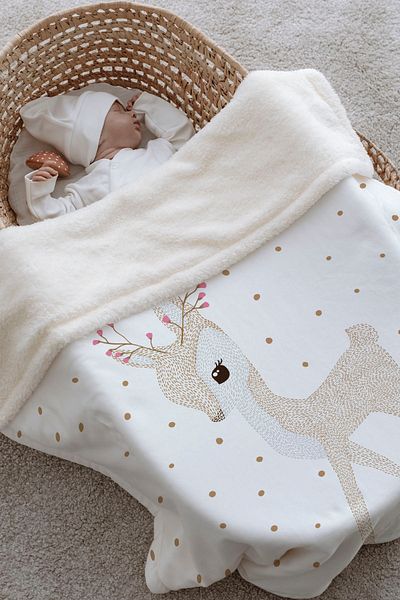Tuğba Kuğu Plush Double Face Blanket (80x120) - Iconic - Bambi with Flower Horns