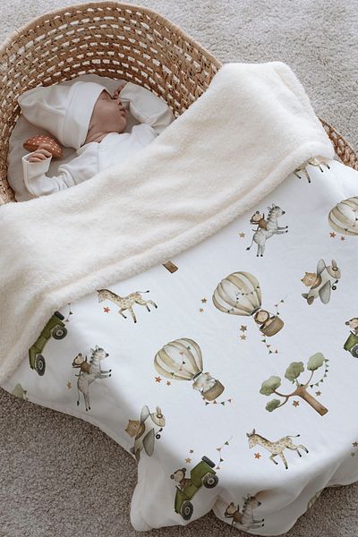 Tuğba Kuğu Plush Double Face Blanket - Safari Animals on Vehicle
