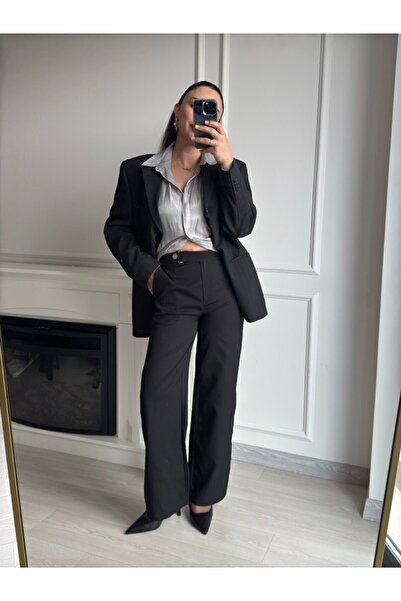 MSY KADIN SİYAH KUMAŞ PALAZZO PANTALON