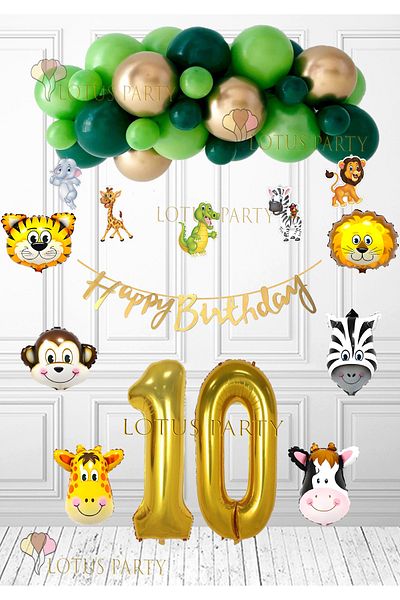 LOTUS PARTY 10 Years Old Safari Birthday Concept - Σετ με 6 μπαλόνια και 5 πανό