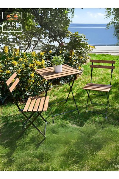 MARIA HOMES Foldable Outdoor Bistro Set Wooden Table and 2 Chairs Table Dimensions 71x55x55 cm Chair 45x39x81 cm