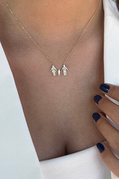 Utku Kuyumculuk 14 AYAR ANNE BABA VE ÇOCUK AİLE KOLYESİ