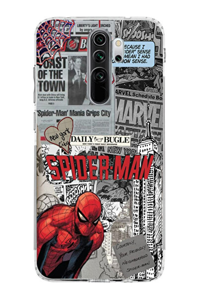 moonset Xiaomi Redmi Note 8 Pro Uyumlu Örümcek Kolaj Tasarımlı Baskılı Şeffaf...