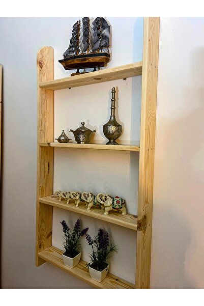 handwood Çok Amaçlı Duvar Rafıı %100 Ahşap Çam Ağacından Verniksiz 4 Raflı 10...