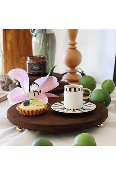 Akayev 29 Cm Wooden Presentation Plate - Gold Bead Footed