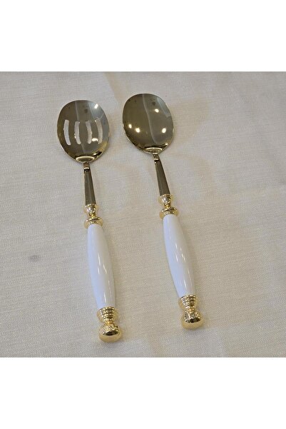 AlyaHomeAksesuar Gold Porcelain Salad Serving Spoon Set