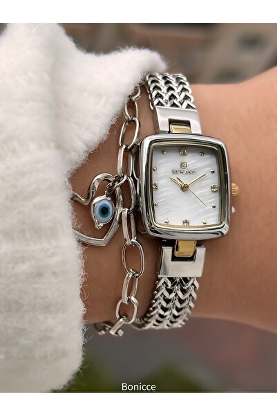 Reward 22*20mm Case,Silver Yellow Steel Band,Valentine's Day Gift Women's Wristwatch +Bracelets