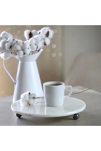 Akayev Marble 25 Cm Smoked Bead Leg White Round Presentation Holder