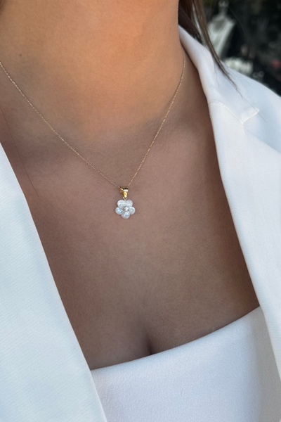 Utku Kuyumculuk 14 AYAR SEDEF ÇİÇEK UÇLU ZARİF ALTIN KOLYE