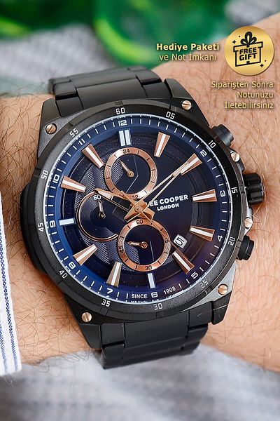 Lee Cooper Dark Navy Black Men's Wristwatch with Chronometer and Calendar Function