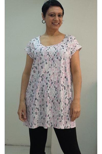 Mertcan Butik Coming Low Sleeve Combed Cotton Viscose T-Shirt with a Pink Print Whole Size