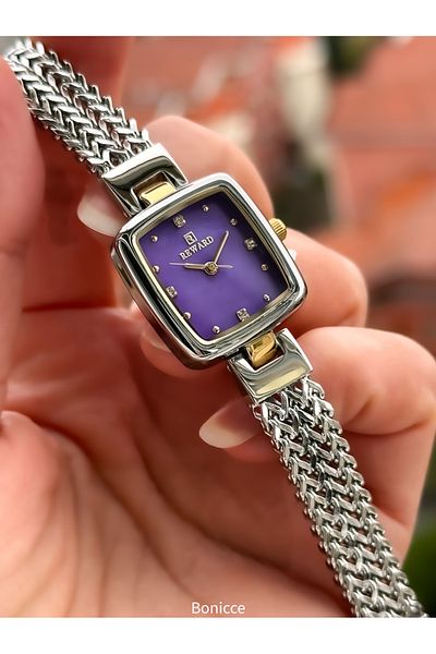 Reward 22*20mm Case - Women's Wristwatch and Bracelets with Silver Steel Band, Purple Dial Valentine's Day Gift