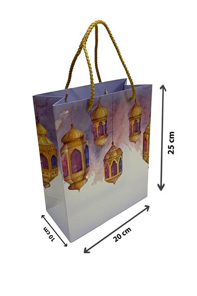 OLİ Art 6 Pcs. Ramadan Printed White Drawstring Gift Bag - Kraft Bag
