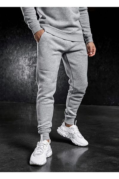 Relax family xf Ανδρικό χειμερινό αθλητικό παντελόνι Skinny Leg Jogger Grey Raster Βαμβακερό ύφασμα