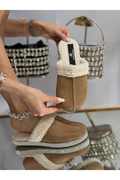 Giydim Gidiyor Youne Kristal Taşlı Terlik Taba