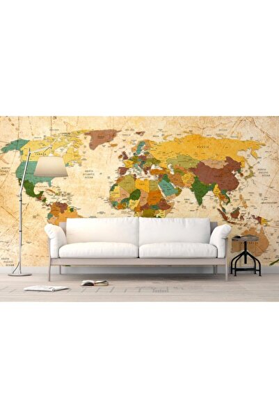 Pluswall Güncel Siyasi Dünya Haritası Özel Tasarım Duvar Kağıdı 1 Metre Kare