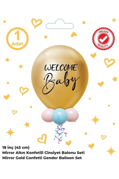PARTİSERÜVENİ CİNSİYET BALONU WELCOME BABY KROM GOLD PEMBE KONFETİLİ 18 İNÇ
