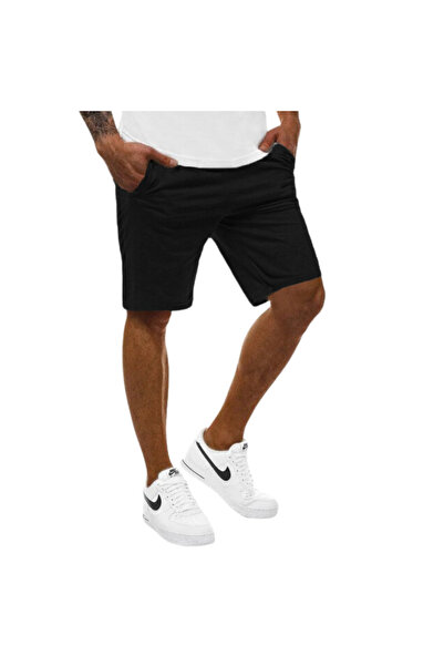DEEPSENCE Erkek Siyah Penye Günlük Şort Fitness Spor Egzersizi Koşu