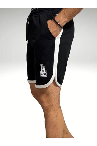 DEEPSENCE Letní pánské šortky slim Fit - Black Grey Printed