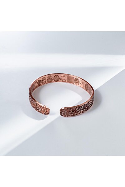 Sırlı Sepet Dışı Sarmaşık Desenli İçi Dua İşlemeli Bakır Bilezik
