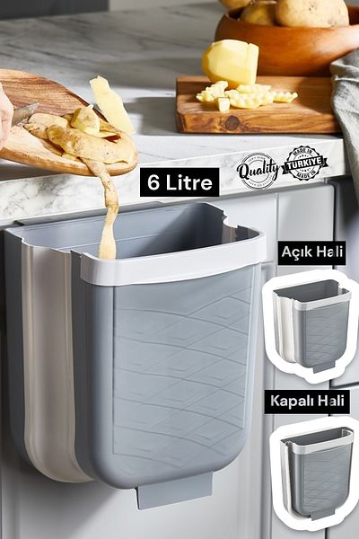 MUF HOME Accordion Trash Can Foldable Bathroom and Kitchen Countertop Trash Can - Hanging Design - 6 Lt