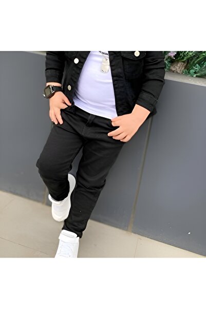 Pars Erkek Çocuk  Düz Paça Cepli Siyah Pantolon Esnek Jean Pantolon