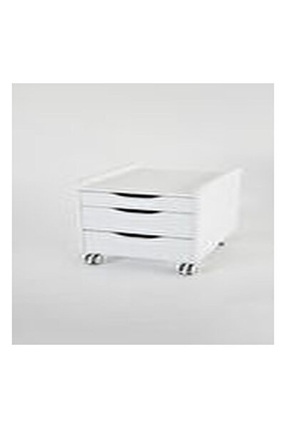 Creo Mobili Çekmeceli Kilitli Tekerlekli Sirius Keson, Mindersiz Ofis ve Ev Komodini, Beyaz