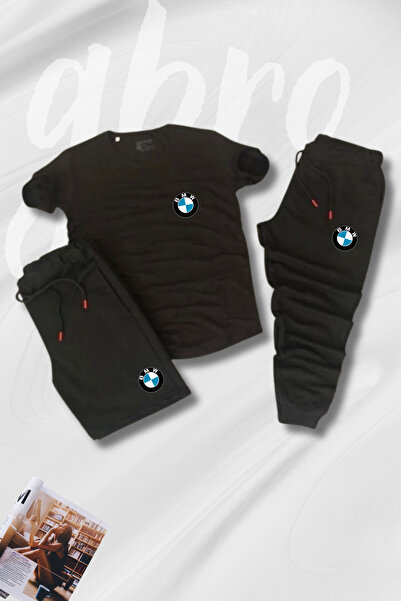 GBRO BMW Logolu T Shirt Şort Eşofman Altı Üçlü Set