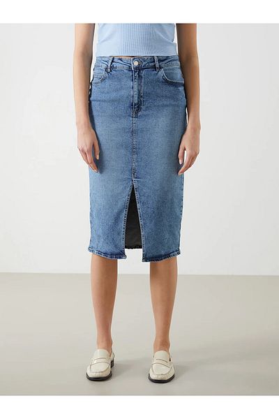LC Waikiki Fusta de jeans pentru femei, albastră, slim fit
