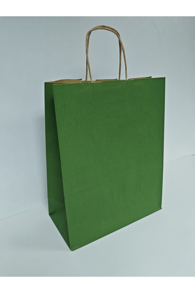 arminow YEŞİL RENK KRAFT BÜKÜM SAPLI KAĞIT ÇANTA HEDİYE POŞETİ - 25x31x12 CM - 4 ADET - Ç081