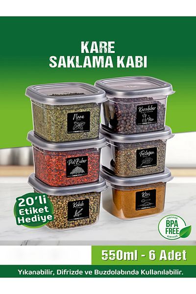 Birdoludukkan 12 Pieces of 6 550 Ml. Square Food Storage Box Spice Rack Set with 20 Tags Gift