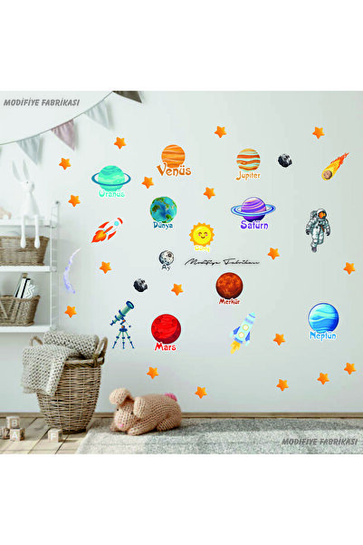 Space Themed Kids Nursery Wall Stickers Set – Astronaut, Planets, Stars & Rockets -UV-