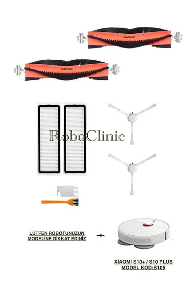 Roboclinic Xiaomi Robot Vacuum S10 Plus - فرشاة رئيسية وجانبية، مجموعة فلتر Hepa - 8 قطع