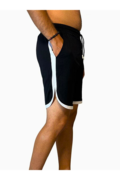 DEEPSENCE Siyah Erkek Basketbol Futbol Çizgili Şort Fitness Spor Egzersizi Koşu Bermuda