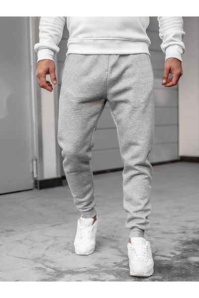 Relax family xf Ανδρικό παντελόνι Jogger σε γκρι Slim Fit - Skinny Leg, με στάμπα με δύο κλωστές